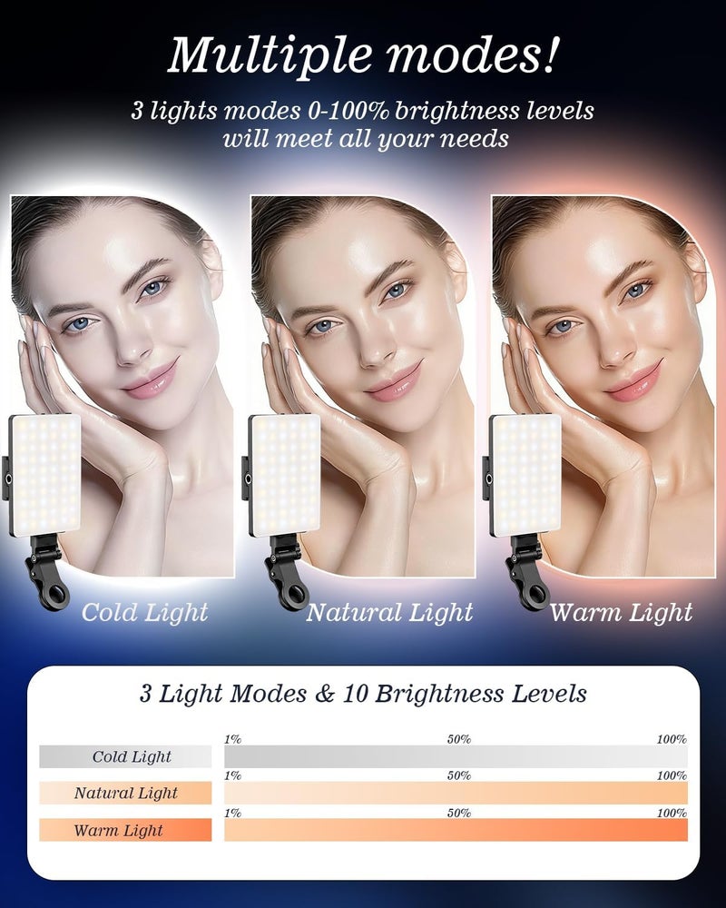 إي وورلد إضاءة سيلفي قابلة لإعادة الشحن مع 60 مصباح LED، إضاءة فيديو محمولة بمشبك للهواتف واللابتوب والكاميرا – لون أسود - Image 2